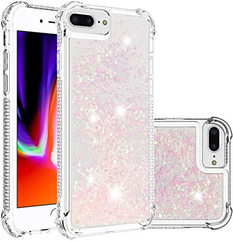 SIYOPINPFY Compatible With iPhone 7 Plus Case, iPhone 8 Plus Case Glitter Bling Sparkle for Women Girls Liquid Floating Quicksand Cover Shockproof Compatible With iPhone 8+ Plus - Star Rose YB