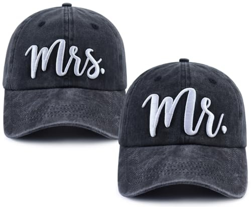 Gomcdlwn 2 passende Mr and Mrs-Hüte für Männer und Frauen, lustig, verstellbar, 3D-Stickerei, Brautgeschenk, Baseballkappe