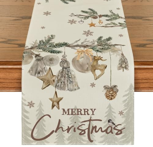 Artoid Mode Bäume Hirsche Kugel Merry Christmas Weihnachten Tischläufer, Winter Xmas Küche Tisch Dekoration Drinnen Urlaub Party Dekor 40x140 cm