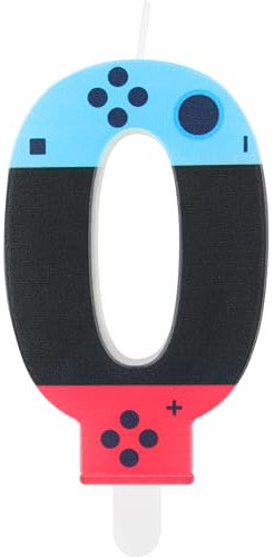 Geburtstagskerze mit Spielkontroller, Gaming-Party-Kerze, für Jungen und Mädchen Geburtstagdekorationen, Blaue rote Zahl 0 Kerze, Spiel-Controller-Kuchenaufsatz für Geburtstagsdekorationen