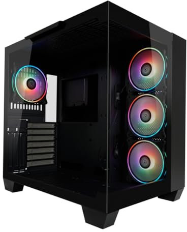 LC-Power Gaming-Gehäuse Gaming 809B Dark Storm_X – ATX-Midi-Tower mit Front- & Seitenglas, 4X 120mm ARGB-Lüfter, USB-C & 3X USB-A, erweiterbar auf 10 Lüfter, schwarzes Innen-Design