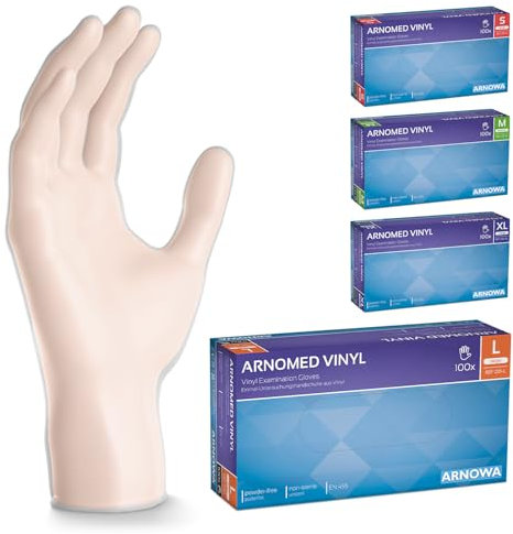 ARNOMED Einweghandschuhe L, Vinyl Handschuhe 500 Stk (5x10 Stk), Einmalhandschuhe, Handschuhe Einweg puderfrei, Gummihandschuhe Einweg latexfrei, Einweg Handschuhe, Einmalhandschuhe in S, M, L, XL
