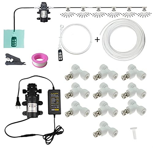 GQQGSHOP 20m Kit de Sisteme de Enfriamiento por Nebulización con Bomba, Sisteme de Nebulizacion para Exteriores Terrazas Jardín Patio, Kits de Riego por Goteo para Césped, Flor, Invernadero(White)