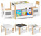 DREAMADE 4 in 1 Kindertisch mit 2 stühlen, Kindersitzgruppe aus Holz mit umkehrbarer Tafel & Bücherregalen, Kinder Tisch Stuhl Set mit 2 Stoffboxen, Kindermöbel Aktivitätstisch Set für Kinder (Natur)