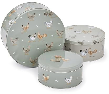Cooksmart Hen House Lane Set of 3 Round Cake Tins | Nesting Storage Tins for Cakes, Biscuits & Baked Goods | Farmhouse Kitchen Design | Durable Tin Plate | Stylish & Practical Baking Storage