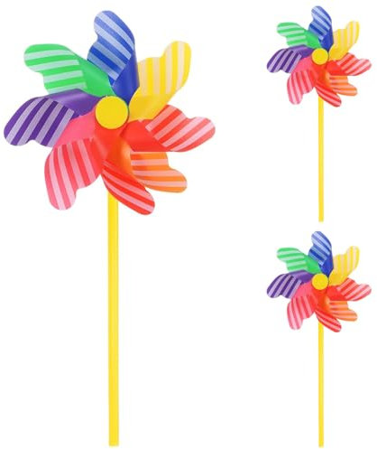 QZKJQDD 3 Stücke Vogelabwehr Windrad, Windrad GartenTaubenschreck, Windrad Garten, Windräder Kinder, Regenbogen Windrad Balkon, für Balkon, Garten, Obstgarten, Hof (Stripe Regenbogenfarben, ø 18cm)