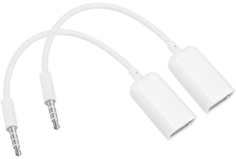QUARKZMAN 2Pcs Câble Aux vers USB Mâle 3,5mm vers Femelle USB 2,0 Blanc | Prise Jack Audio Pour Port AUX Voiture