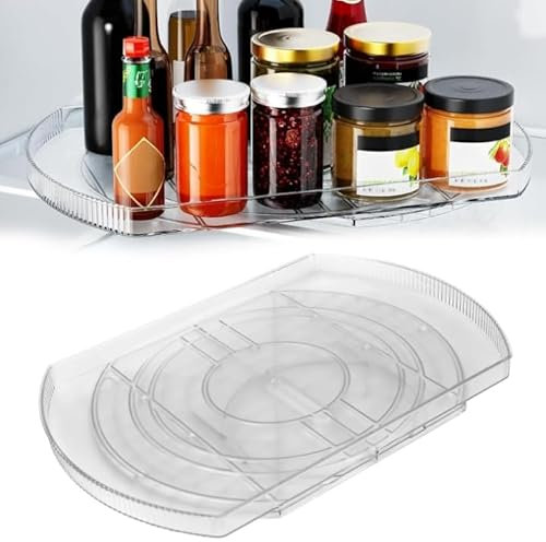 ASSRECT Lazy Susan Turntable Cupboard Organizer, 16.5'' Clear Rectangular Fridge Organizer Storage, 360°Rotating Spice Rack for Refrigerator Cabinet Pantry Kitchen Countertop