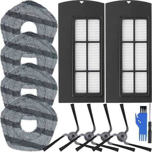 EATBALE Replacement Parts for Eufy X9 Pro Robot Vacuum Cleaner 2 x Hepa Filters, 4 x Side Brushes, 4 x Microfiber Mop Attachment Nylon Edge Brush Vacuum Filter Mopping Pad Accessories Kit 10 Pcs