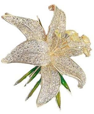Broche élégante vintage en forme de lys avec fleur décorée de lys - En alliage robuste