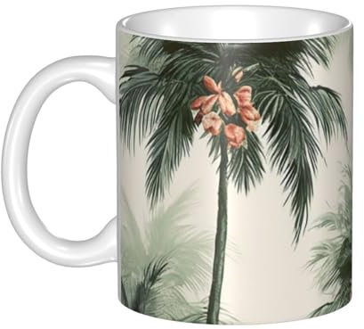 LKVNSWERT 11 OZ Porcelain Coffee Mug with Handle, Ceramic Cup for Office and Home, Latte Drink Cup for Coffee Tea and Milk, Tropical Palm Trees Tea Cups for Men Women Mug Lovers