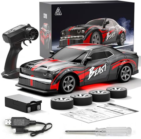 Mious 1/16 Skala SG216 4WD Drift Auto, 25KM / h Hochgeschwindigkeit Voll-Proportional RC Simulation Rennen Drifting Auto LED-Lichter, Sportwagen (Zwei Batterien)