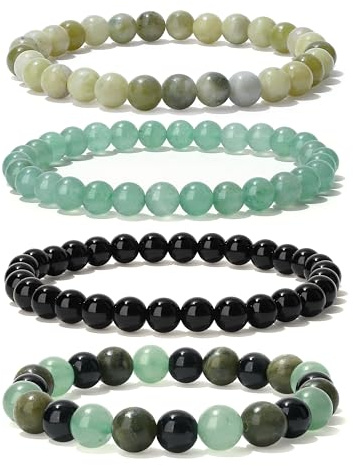 Sahoottie 4 Stück Edelstein Armband Damen 6/8mm Perlenarmband Damen Edelsteine Heilsteine Armband Elastisch Anti Stress Perlen Armbander Naturstein Schmuck