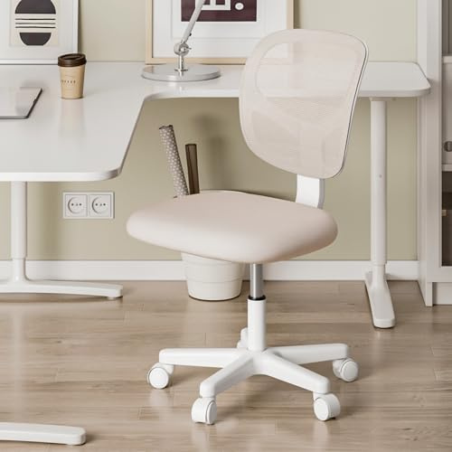 Hadwin Height Adjustable Office Chair Swivel Computer Chair Ergonomic Mid-Back Armless Mesh Desk Chair Padded Seat Cushion for Home Office, Beige
