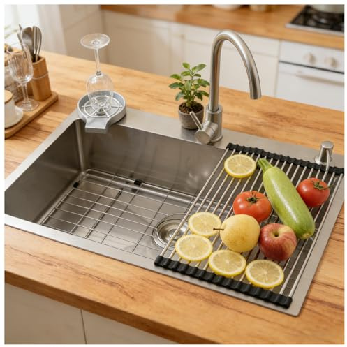 Fregadero Cocina 85x50cm, Fregadero de Cocina Acero Inoxidable 304, Multifuncional Fregadero Cocina Grande 1 Seno, con Grifo, Filtro de Drenaje, Rejilla de Fondo, Sifón y Descarga (kitchen sink)