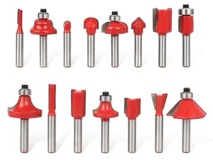 Router Bit Set 15 Pieces, 1/4 Inch Shank Router Bit, 6.35mm Carbide-Tipped Router Bit, Woodworking Tools, Assorted Set for Trimming Engraving Machine