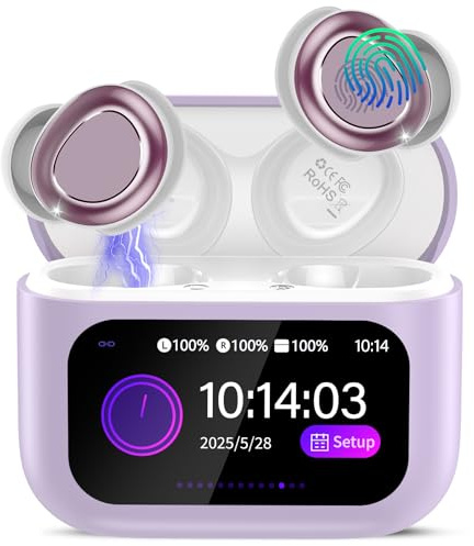Wireless Sleep Earbuds with Smart Touch Screen, Bluetooth 5.4 Headphones In Ear with ENC Noise Cancelling Mic, 48H Sleep Headphones with 5 EQ Modes, HiFi Stereo IP7 Waterproof Mini Ear Buds, Purple