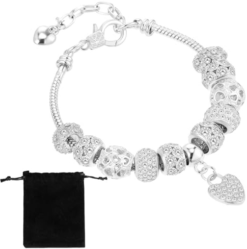 HJZHII Silver Bead Bracelets for Women, 9 Inch Extender Chain Link Bracelet