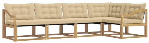 vidaXL Outdoor-Sofagarnitur mit Kissen 5 pcs Weiß und Beige, Moderne Gartenmöbel, Sofa-Kollektion und robuste Terrassenbestuhlung, gemütliche Lounge-Einheit