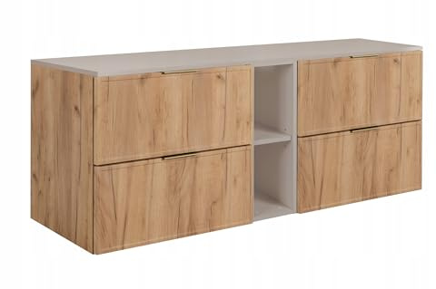 Rodan Moderne Möbel - Schrank Goldene Eiche, Kaschmir - Möbelstück - Bastelregal – Bastelplatte 140,6 x 58,6 x 46 cm