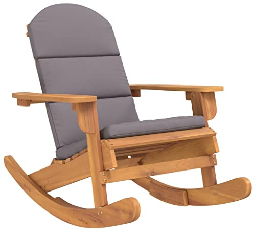 Qnhdfrt Adirondack Mecedora con cojín, sillón de jardín de madera maciza de acacia, silla de relax, columpio de madera, para terraza, jardín y balcón, capacidad de carga de 110 kg, color gris oscuro