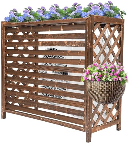 Premium Solid Wood AC Cover - Weatherproof Outdoor Air Conditioner Hideaway with Thick Boards & Side Planter - Durable Yard & Patio Protection (X-L)