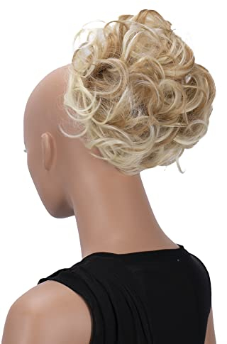 CAISHA Dutt Haarteil Zopf Haarknoten Hepburn-Dutt Haargummi Hochsteckfrisuren DM15cm Gewellt Blond Mix HK115