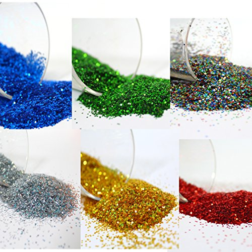 Mixed Colours of Non-Toxic Large Sparkly Craft Glitter Giant Shaker Tub Pack of 6 400g 0.40Hex Flakes by BCreative ®