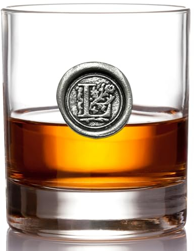 English Pewter Company 11oz Whisky Glass Tumbler with Monogram Initial - Personalised Gift with Your Choice of Initial (L) [MON112]