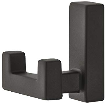 Gedotec Design Doppelhaken verdeckt Garderoben-Haken eckig Kleiderhaken schwarz matt - GLOBE | Höhe: 50 mm | Metall Wand-Haken unsichtbar verschraubt | 1 Stück - Wandgarderobe 2-fach mit Schrauben