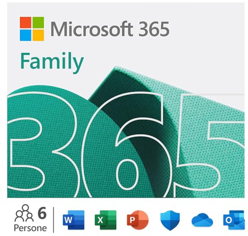 Microsoft 365 Family | 12 mesi | 6 persone | App Office con AI | Fino a 6TB di Spazio di archiviazione OneDrive | Codice d'attivazione via email