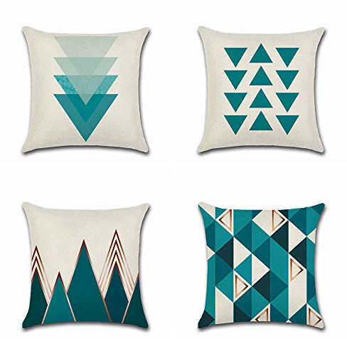4 Stück Kissenbezüge Dekorative 45 x 45 cm Kissenbezüge Baumwolle Leinen Kissenhülle Dekokissen Fall Sofa Bed Auto Home Büro Deko Quadratische Kissenbezüg Set Geometrische Dreieck Triangle Nett Muster