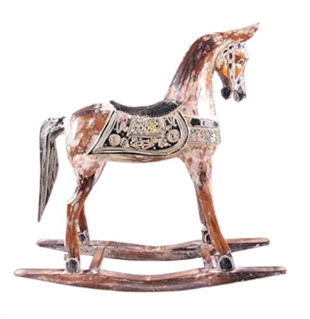 Artisanal Schaukelpferd aus Holz, 60 cm, Statue, Dekoration, Retro, Vintage.
