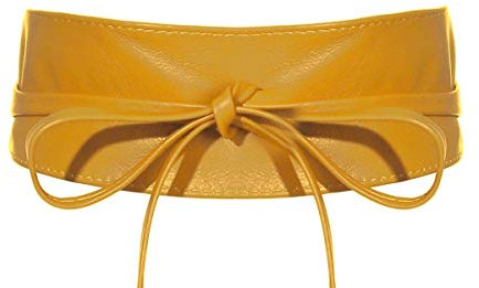 malito – Damen Taillengürtel aus 100% weichem Echtleder – Onesize Bindegürtel mit verstellbarem Taillenband – breiter Wickelgürtel mit Schleife – Hüftgürtel G100 (Dunkelgelb)