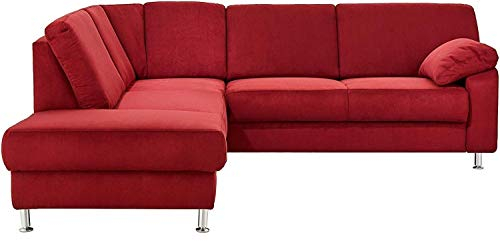 Cavadore Ecksofa Belfast mit Federkern Eckcouch im modernen Design, Mikrofaser, rot, 243 x 88 x 218 cm