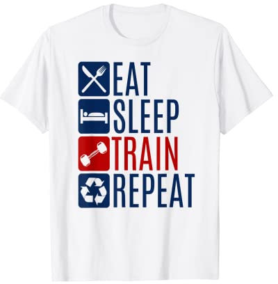 Eat Sleep Train Repeat Fitness Spruch lustig Hantel Training T-Shirt