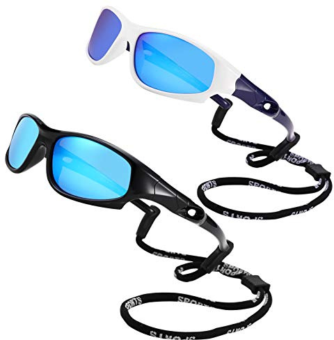 COASION Kids Sports Sunglasses 2 Pack Polarised UV Protection for Boys Girls Baby Toddler and Children Age 4-12