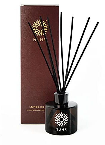 NUHR Home Reed Diffuser Scented Oil Leather & Oud Diffusers with Sticks for Home Multi Note Fragrance - Long Lasting Aroma Perfect Reed Diffuser, Minimum of 4 Months, UK-Made- Gift Set 100ml