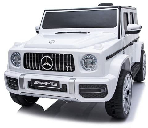 FINOOS Véhicule Voiture électrique Enfant Mercedes G63 AMG 12V avec Télécommande, Bluetooth, Effets sonores, Lumineux (Blanc)