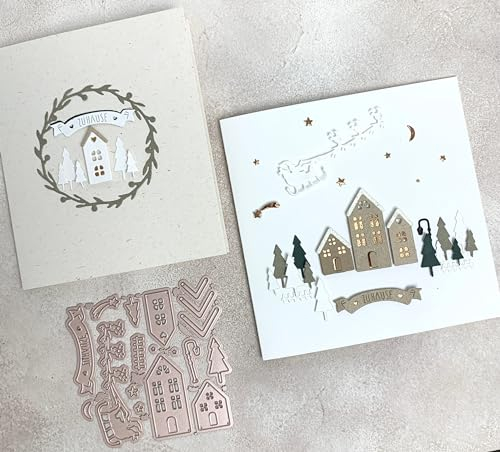 Stanzschablone Set Zuhause xmas Städtchen Dorf Häuser, bis 2,2x5cm, 17-tlg.