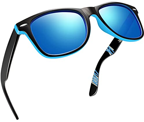 Joopin Occhiali da Sole a Specchio Uomo Donna Polarizzati Classici Quadrati UV400 Protezione per Guida Pesca Guidare Golf Retrò Anni 80 Design Sunglasses (Specchiati Blu)