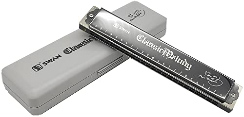 SWAN Professionelle polyphonische Mundharmonika mit 24 Löchern, C-Schlüssel, schwarzes Spielinstrument für Erwachsene, Schüler, Kinder, Anfänger, Major (SW24HW)