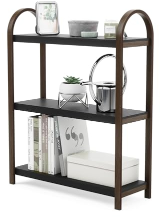 Umbra Bellwood Freistehendes Regal mit 3 Ablagen, Modernes Standregal aus Bugholz, Schwarz/Walnuss, Pappelholz