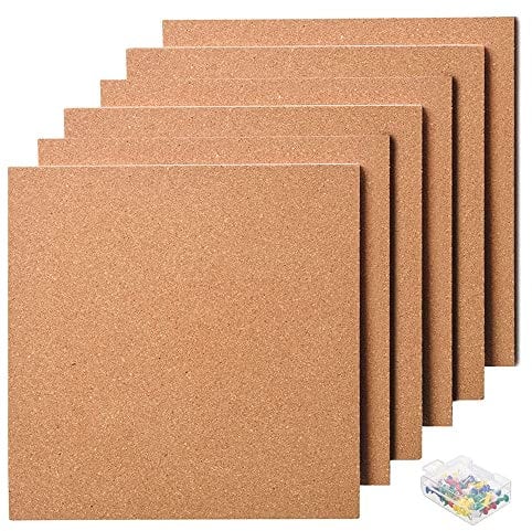Dproptel 6Pack Square Cork Board 12x12 - 1/2 Thick Bulletin Boards With Push Pins, Self Adhesive Natural Cork Tiles for Pictures, Photos, Drawing (12 * 12inch)