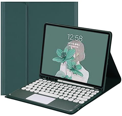 Keyboard Case for iPad Mini 6th Generation, 8.3 Inch Cute Round Key Touchpad With Detachable Keyboard and Pencil Holder, Dark Green