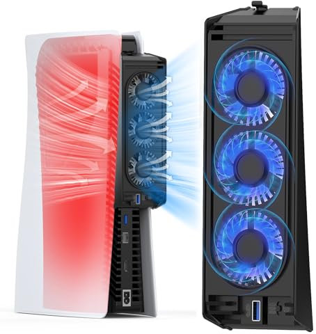 Cooling Fan for PS5 QYCHHJ Cooler Fan for PS5 Accessories with LED Light and 3.0 USB Ports Fan Cooling Fan Compatible with PS5 Host Digital Version or CD Version,Not for Ps5 Slim/PS5 Pro
