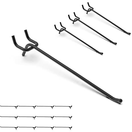 HUHOLE 25PC Pegboard Ganci 8 pollici, adatto per 1/4 Peg Board, nero Peg Board Tool Utility Hooks, Garage Organizer, Heavy Duty Pioli Accessori