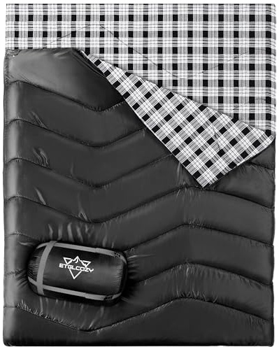 ETGLCOZY Doppelschlafsack Baumwolle Flanell Schlafsack 2 Personen | Warmer Deckenschlafsack 3-4 Jahreszeiten für Kinder & Erwachsenen Camping Reisen und Aktivitäten Outdoor