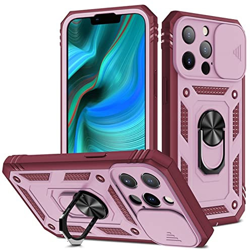 HAODEE 2021 nuova custodia per telefono sergente di lusso per iphone 13 12 11 XS Pro Max anello staffa protezione obiettivo push window Cover (colore: rosa rosso, dimensione: per iphone 12)
