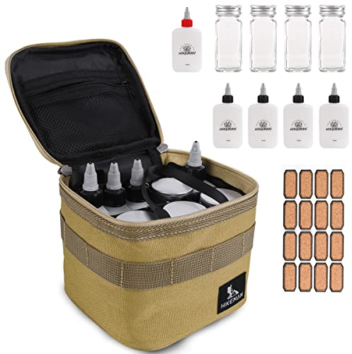 HIKEMAN Outdoor Gewürzgläser Set Seasoning Gewürzbehälter - 9 Stück Portable kleiner Salzstreuer Camping BBQ Gewürz Flaschen Set mit Reisetasche für Travel Picknick (Khaki)